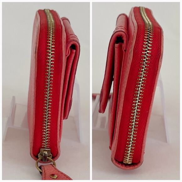 CHLOE Leather Wallet Zip Around Salmon Color - Picture 9 of 11